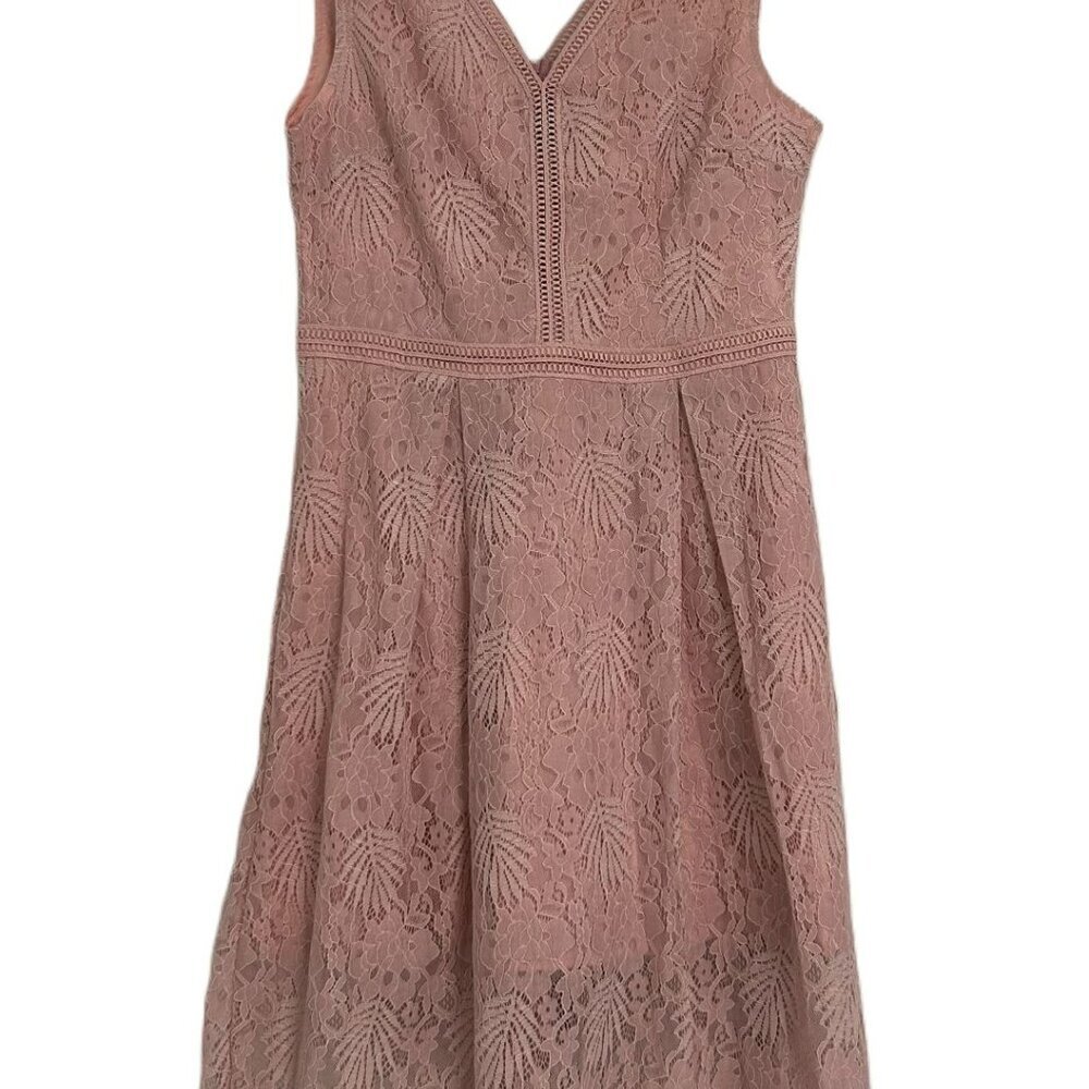 NWT VEIISAR Rose-colored Elegant V-neck A-Line Cocktail Dress Lace Overlay Large - Picture 2 of 13